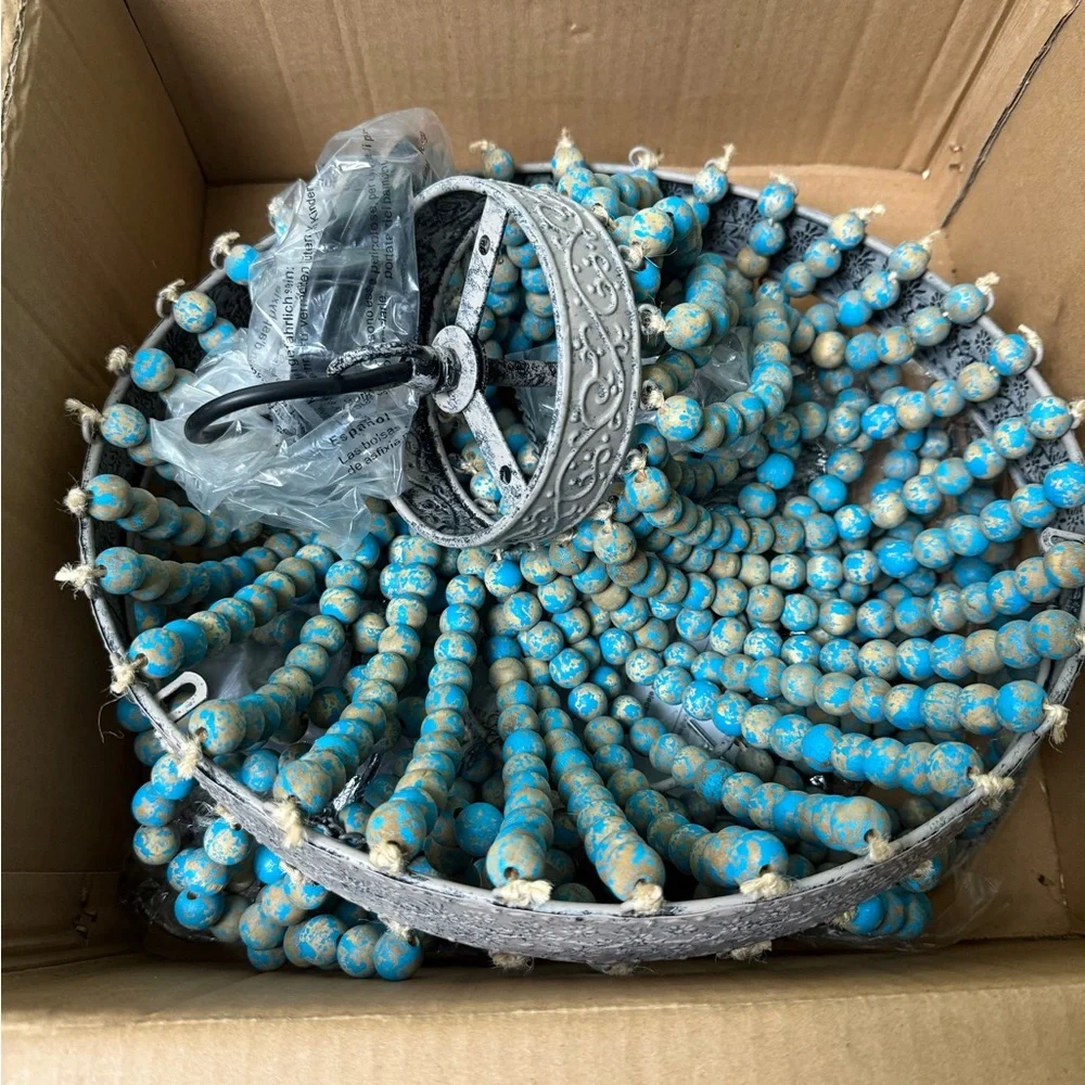 Chic Blue Beaded Chandelier - Picture 4 of 5